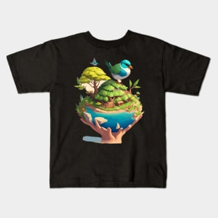 Save Earth Day World Environment Day Cute Bird Inspirational Gift Kids T-Shirt